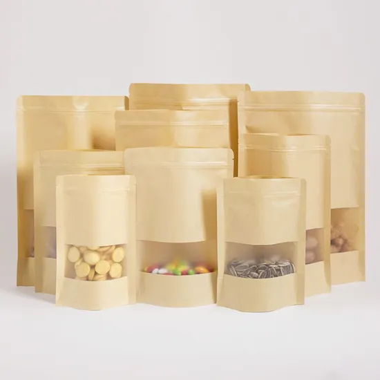Custom Printed Biodegradable Doypack Zipper Stand up Pouch Packaging for Coffee Kraft Paper Bags with Clear Window