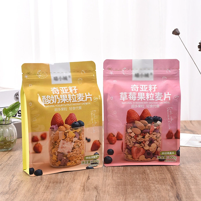 Customized Matte Transparent Packaging Bag Flat Bottom Stand up Pouch for Snack Food with Zipper