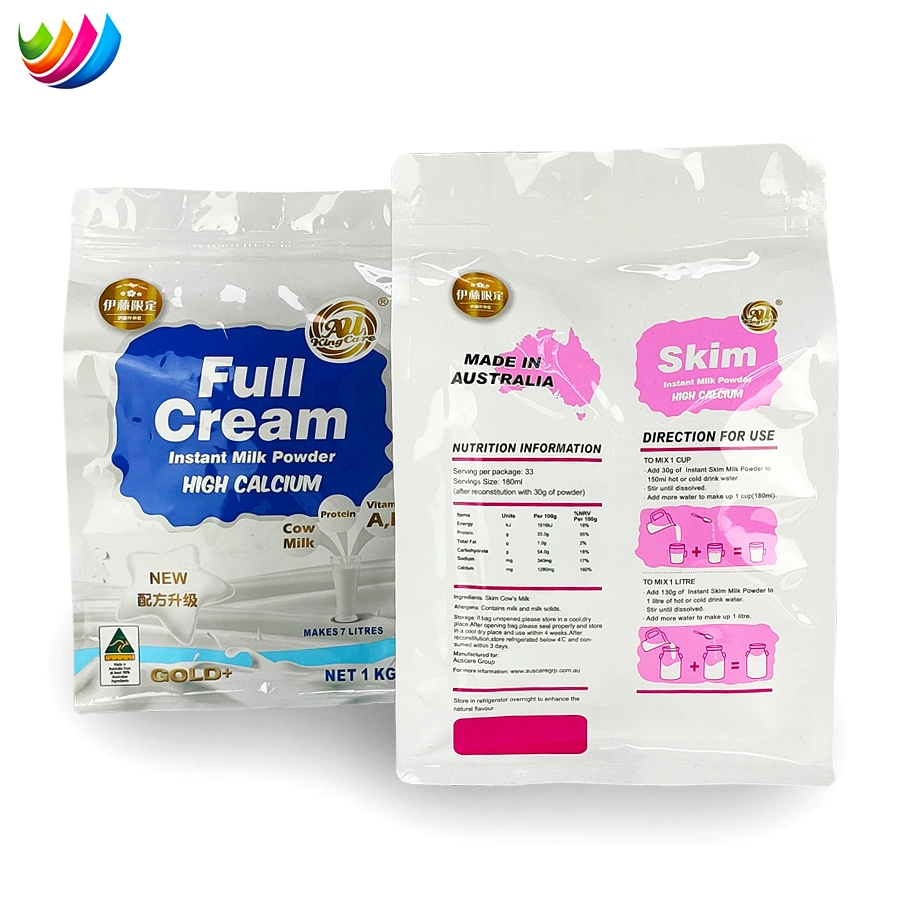 Printed Customized Plastic Aluminum Foil Coffee Powder Milk Bag Flat Bottom Pouch with Zipper