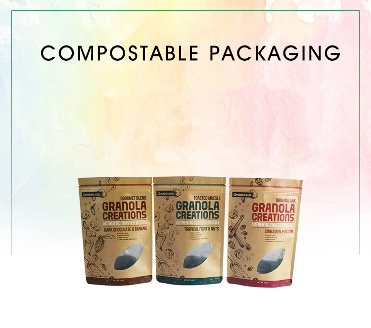 Custom Biodegradable Compostable Stand up Pouch Plastic Bag /Zip Lock Bags/ Kraft Paper Flat Bottom Tea/Bread/Food/Coffee Bag Packaging with Zipper