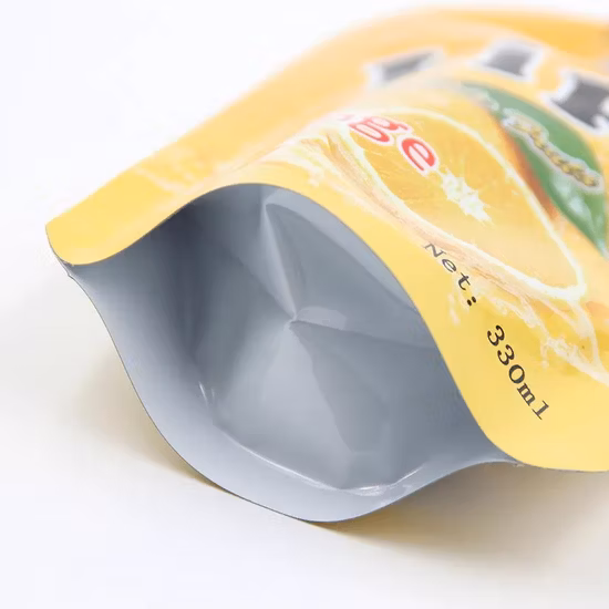 Busta di plastica trasparente in foglio di alluminio liquido per succhi/bevande/purea/latte, busta stand up con beccuccio, doypack