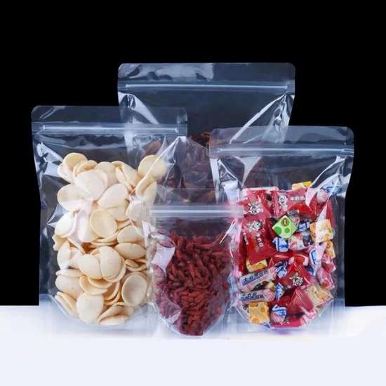 Sacchetti di plastica trasparenti richiudibili con cerniera a fondo piatto per alimenti, biscotti, sacchetti per imballaggio
